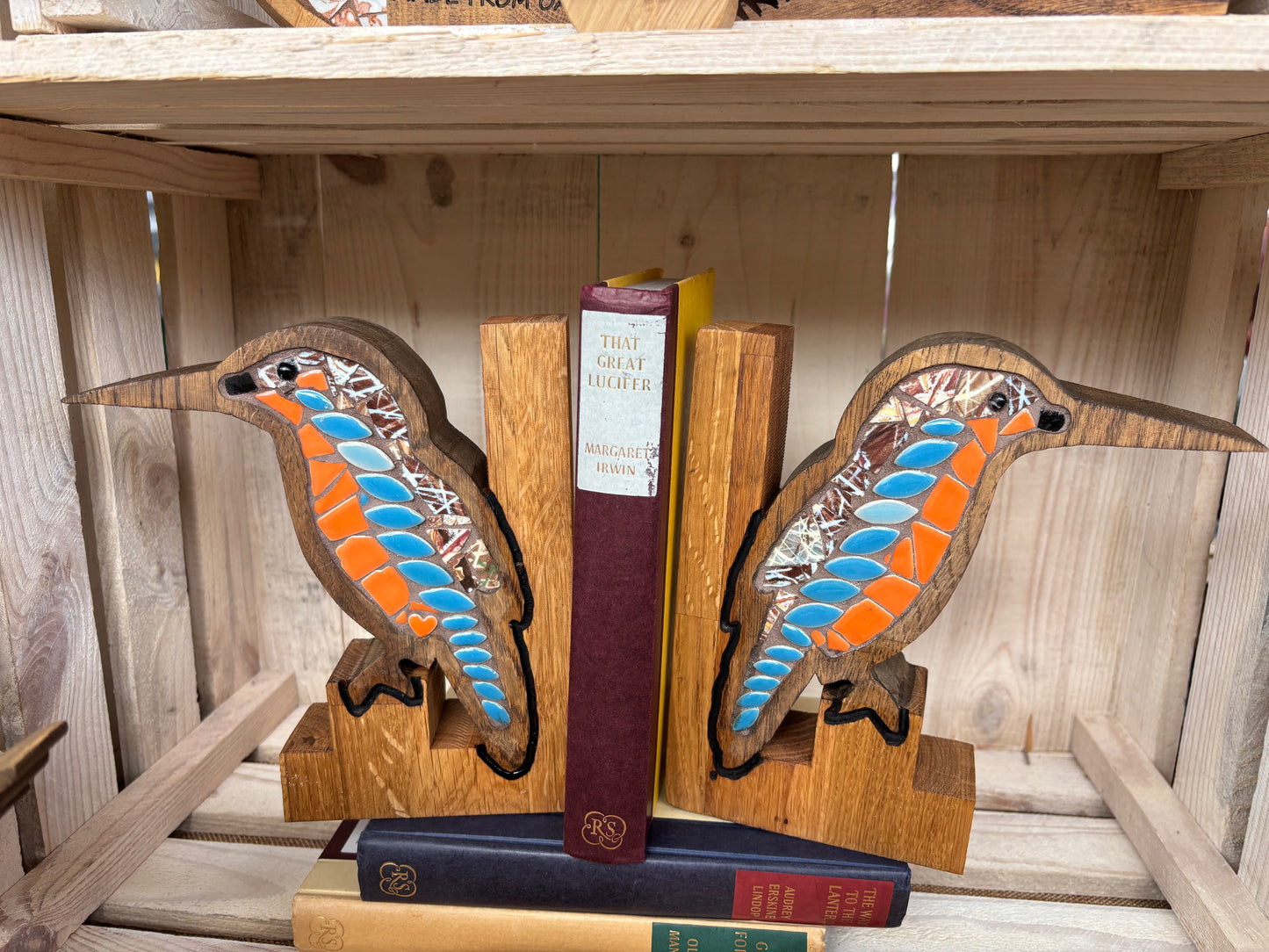 Kingfisher Bookends – Handcrafted in Oak