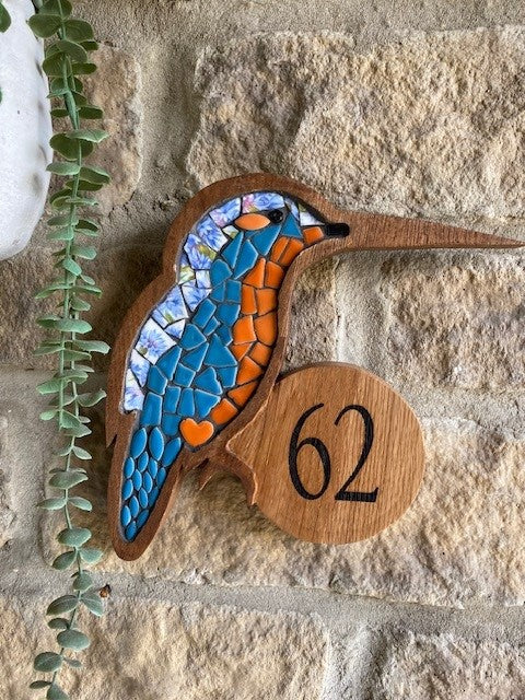Oak kingfisher door plaque