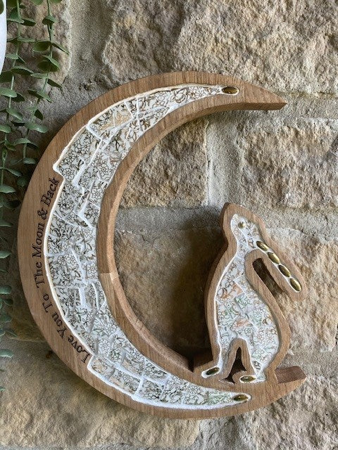 Love you to the moon and back - Oak and mosaic moon and hare