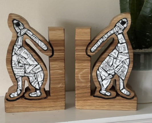 Hare Bookends – Handcrafted in Oak