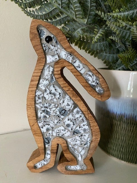 Freestanding small moongazing hare - routed in oak