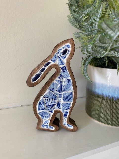 Freestanding small moongazing hare - routed in oak